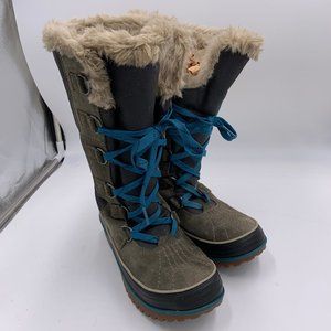 Sorel Green Black Fur Lined Boots